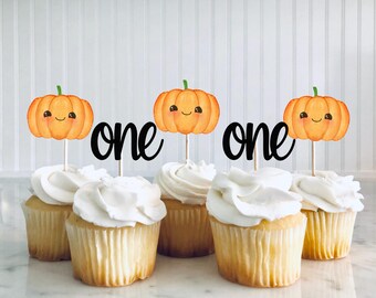 Set of 12 Pumpkins cupcake toppers, Halloween Party decorations, Halloween Pumpkins, Fall Birthday Decorations