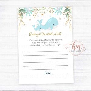 Whale Baby Bucket List kaarten, Baby Whale Baby Shower wensen voor babykaarten, Onder de zee Baby's eerste jaar advieskaarten, DIGITAAL BESTAND HM239