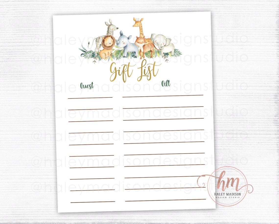 PRINTABLE Jungle Gift List Jungle Baby Shower Gift List Etsy Canada