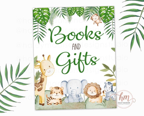 PRINTABLE Jungle Baby Shower, Books and Gifts Sign 8x10 5x7