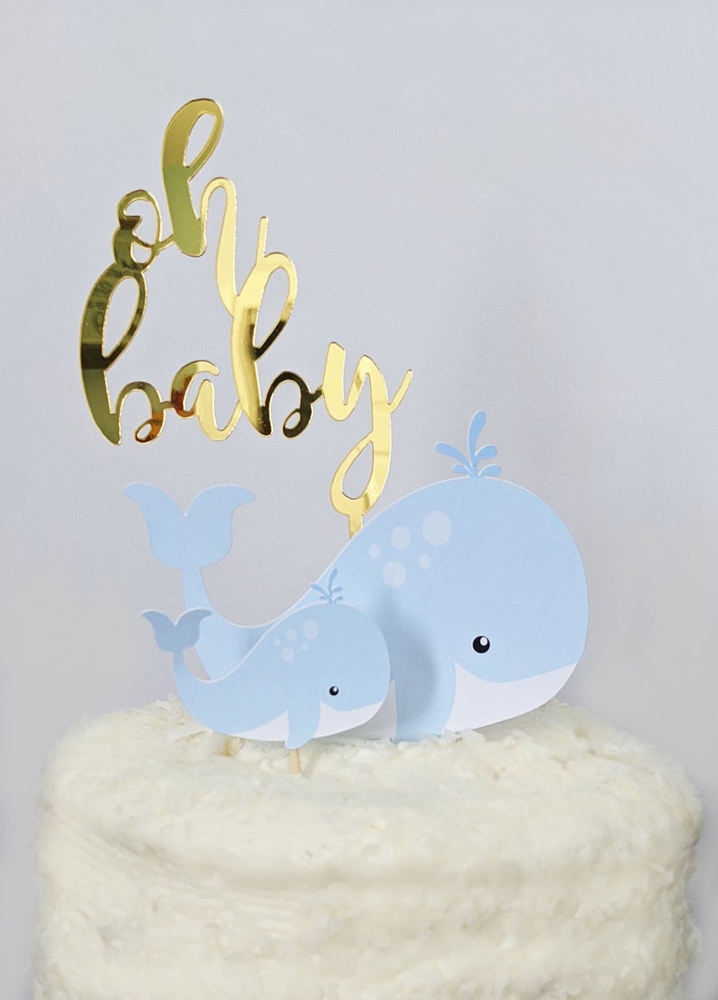 Whale Cake Topper Whale Baby Shower Oh Baby Cake Topper Gold Etsy