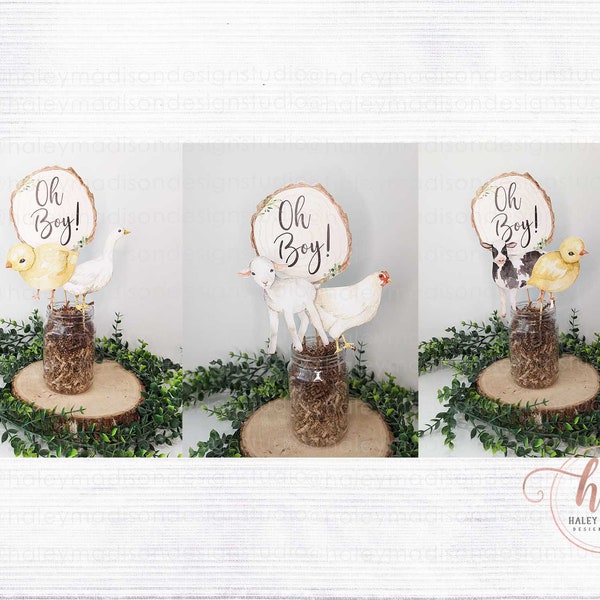 Set of 16 Farm Centerpieces, Oh Boy and Oh Baby centerpeices, 4" Farm animals cutouts, Fall Decoration , Farm Decoration, Oh Baby Wood HM596