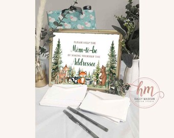 Woodland Addressee sign, Please help the mom-to-be by making yourself the addressee sign, Greenery woodland sign PRINTABLE FILE