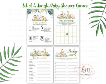 Set of 4 Jungle Baby Shower Games Safari Bingo Jungle What's in Your Phone Jungle Baby's ABC Safari Baby Word Scramble PRINTABLE HM952