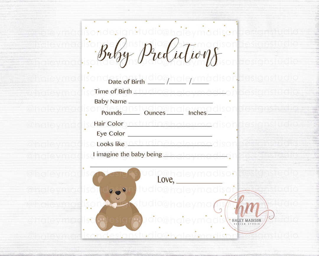 PRINTABLE Teddy Bear Baby Shower Baby Predictions Gender - Etsy