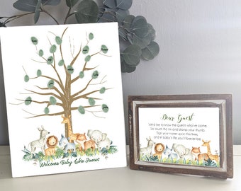 Jungle Thumbprint sign, Safari baby shower Thumbprint Tree, Floral Jungle Thumbprint, Safari Baby keepsake, Jungle Baby Guest sign, HM952