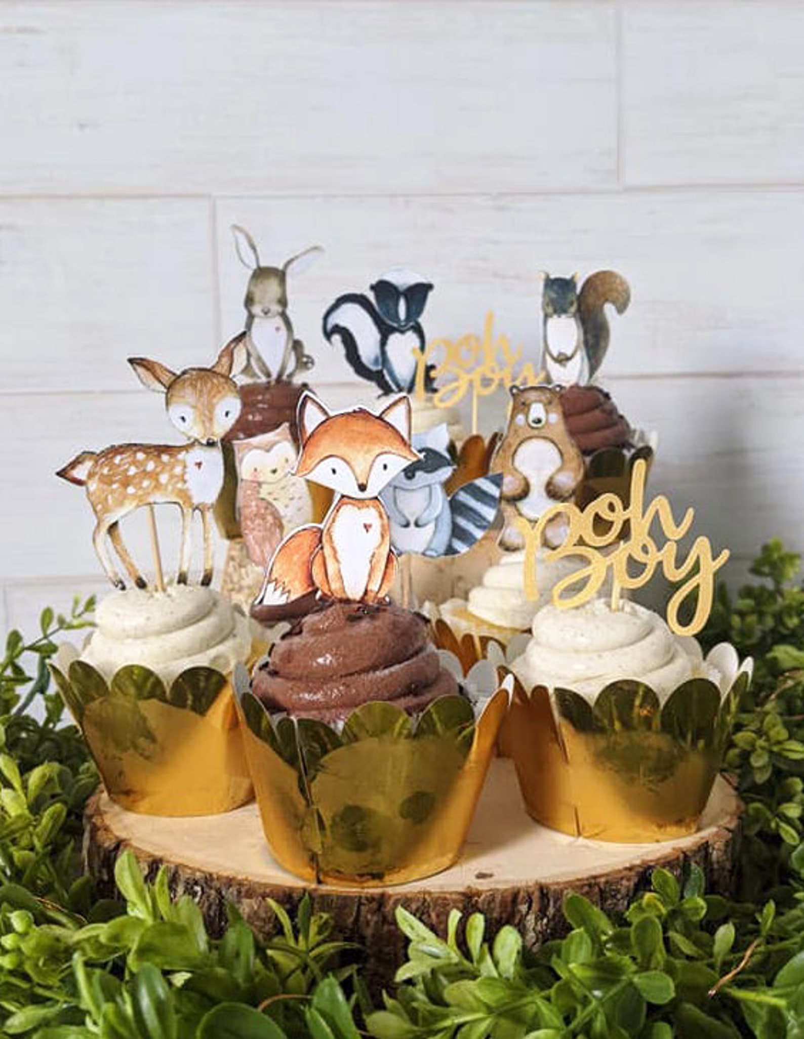 Woodland Cupcake Toppers Gold Woodland Cupcake Toppers Etsy