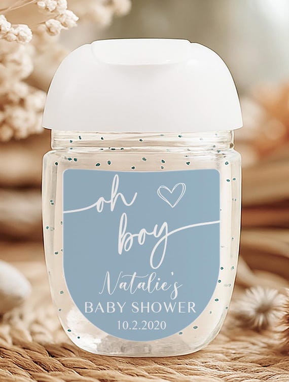 Dusty Blue Oh Boy Hand Sanitizer Stickers set of 30 labels ONLY