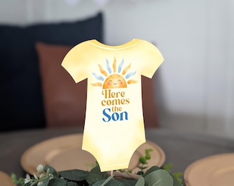 Here comes the Son Baby Shower Centerpieces, Sun bodysuit Party Decor (Set of 6)