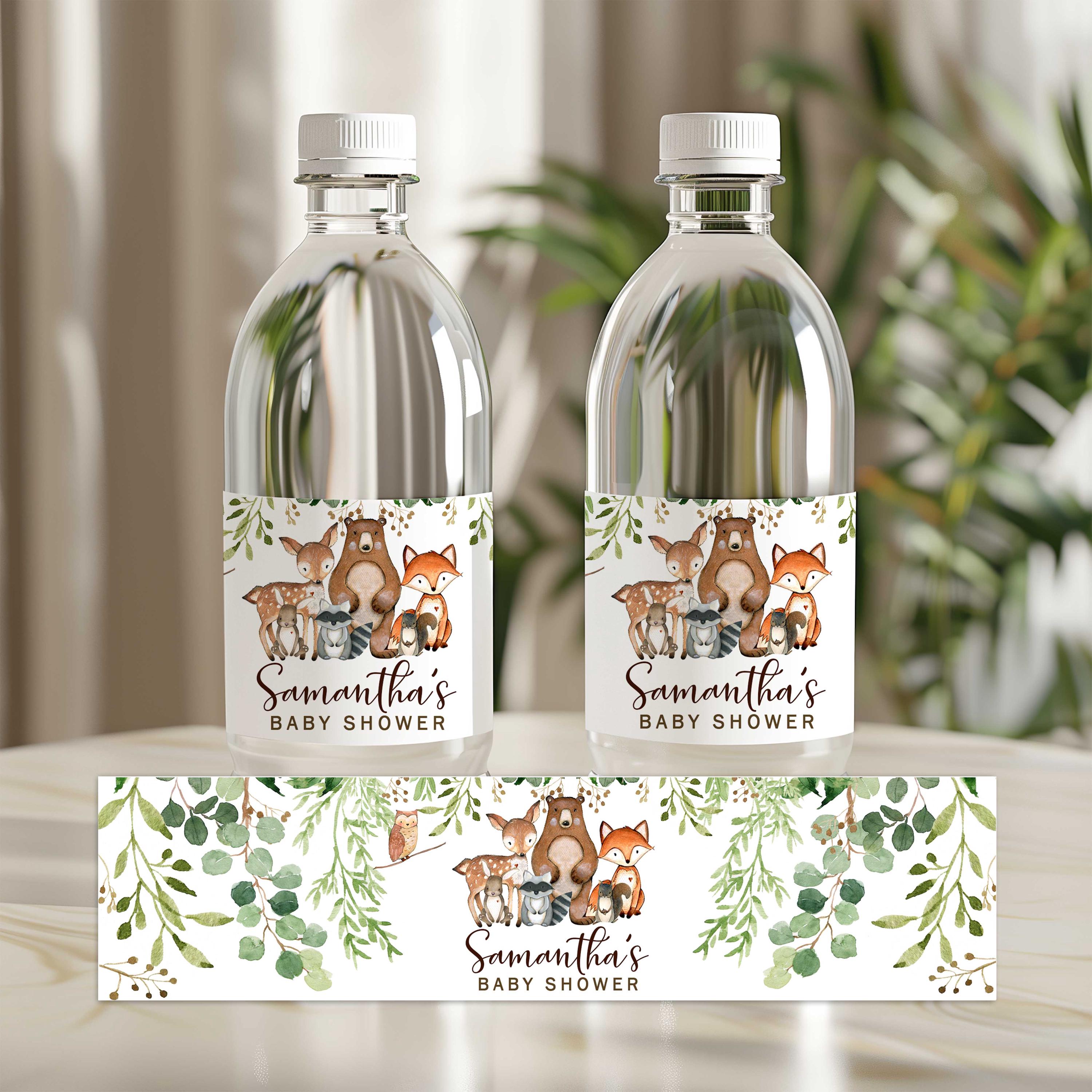 Woodland Water Bottle labels Set of 5, Waterproof woodland theme party water stickers, Woodland baby shower bottle wraps PRINTED & SHIPPED