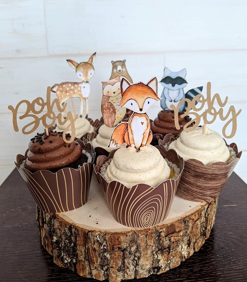Set of 12 Woodland Cupcake Toppers Oh Boy Woodland Cupcake Etsy