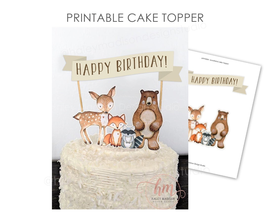 PRINTABLE Beige Woodland Cake Topper, Gender Neutral Woodland Birthday ...