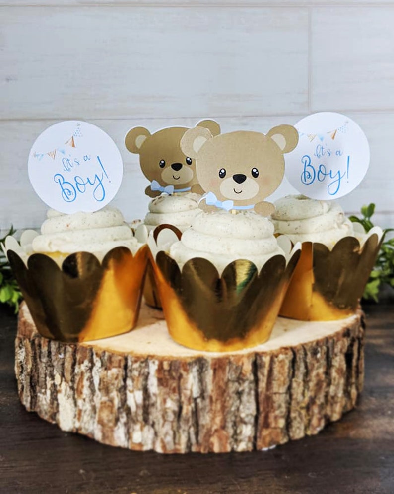 Teddy Bear Cupcake Toppers Teddy Bear Baby Shower Cupcake Etsy