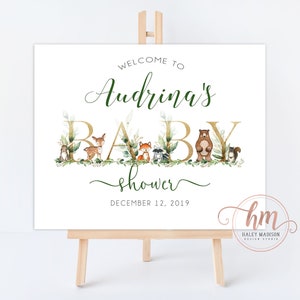 Woodland baby shower Welcome sign, Woodland greenery welcome sign, Woodland baby shower sign, gender neutral baby shower, Floral Woodland