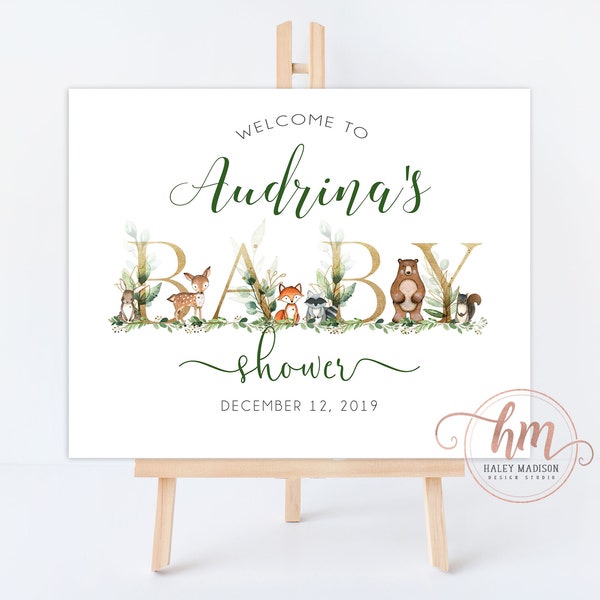 Woodland baby shower Welcome sign, Woodland greenery welcome sign, Woodland baby shower sign, gender neutral baby shower, Floral Woodland