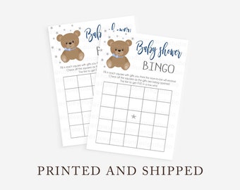 BLUE Teddy Bear Baby Bingo Game, Baby Shower Bearly Wait Boy ,Baby Bear Baby Bingo Game, Blue Bearly Wait Bingo PRINTED and SHIPPED HM887