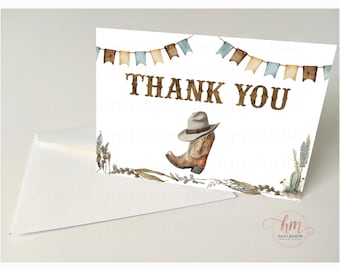 Western Cowboy Thank You Cards, Bridal Shower, Baby Shower with Envelopes