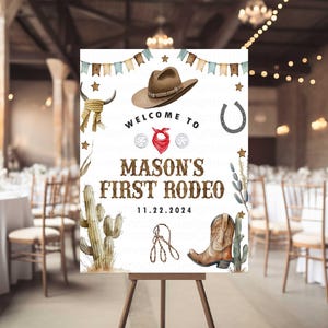Cartello di benvenuto del primo rodeo, cartello di benvenuto della festa di compleanno del piccolo cowboy, cartello della mia prima festa di compleanno del rodeo Poster