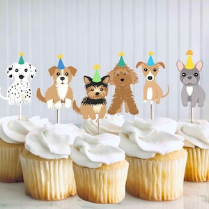 Set of 12 Puppy Cupcake Toppers, Dog Themed Birthday Party Cupcake Toppers, food picks, Puppy party decorations, Cute Puppy bday HM868