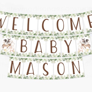 Farm Welcome Baby Banner, Farm Animals Baby Shower, Welcome baby Name banner, Gender Neutral or Floral Farm baby shower decorations, HM596