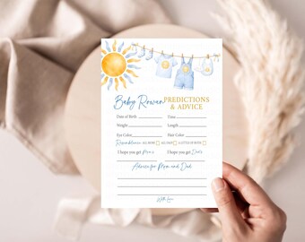 Here Comes the Son Baby Predictions and Advice Personalized cards size 5x7 Printed and Shipped