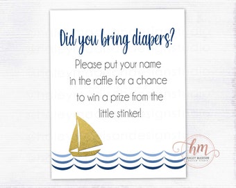 Nautical Diaper Raffle Sign, Nautical Baby Shower games, Diaper Raffle sign, Bring a pack of diapers game,Nautical baby sign PRINTABLE HM386