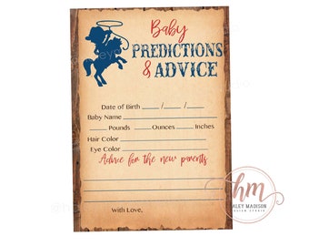 Little Cowboy Baby Shower Game, Baby Predictions and Advice, Cowboy baby shower activity, Advice for mom and Dad, PRINTABLE FILE HM788