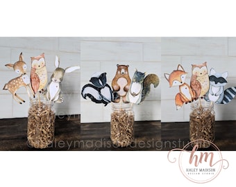 Set of 8 Woodland Centerpieces, Paper woodland animals, 4" Woodland animals cutouts, woodland animals, Woodland Decoration, Cake toppers