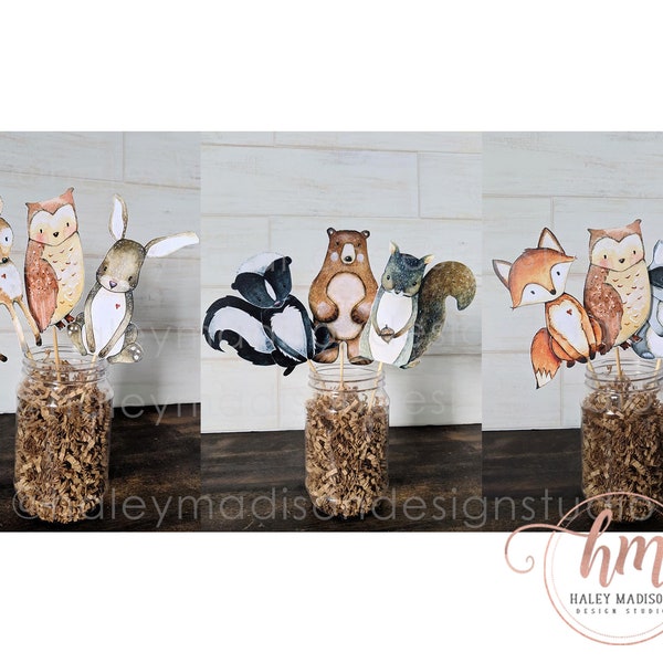 Set of 8 Woodland Centerpieces, Paper woodland animals, 4" Woodland animals cutouts, woodland animals, Woodland Decoration, Cake toppers