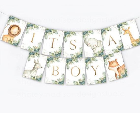 Jungle Safari Baby Shower Banner, It's a Boy Printed and Shipped