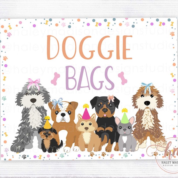 Puppy Party Doggie Bags PINK Sign, Puppy Please Take One Sign,Doggie Theme Birthday Sign, Girly Puppy Party Favor Sign PRINTABLE FILE HM868