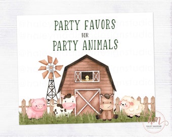 Party Animals Sign, Farm Animals, Party Favors Animal Party Sign, Farm Birthday Sign, Barnyard Birthday, Farm Barnyard Favors Party DIGITAL