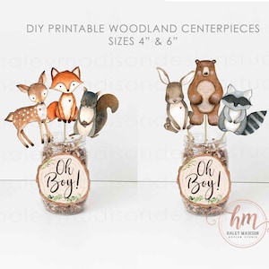 PRINTABLE woodland centerpieces 4&quot; & 6&quot;, OH BOY Woodland Animals Cutouts, Woodland It&#39;s a Boy baby shower sign, woodland decor, woodland