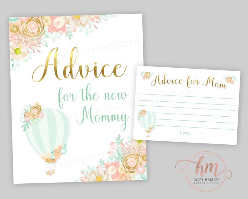 Floral Hot Air Balloon Baby Shower Cards Advice For Mom Etsy