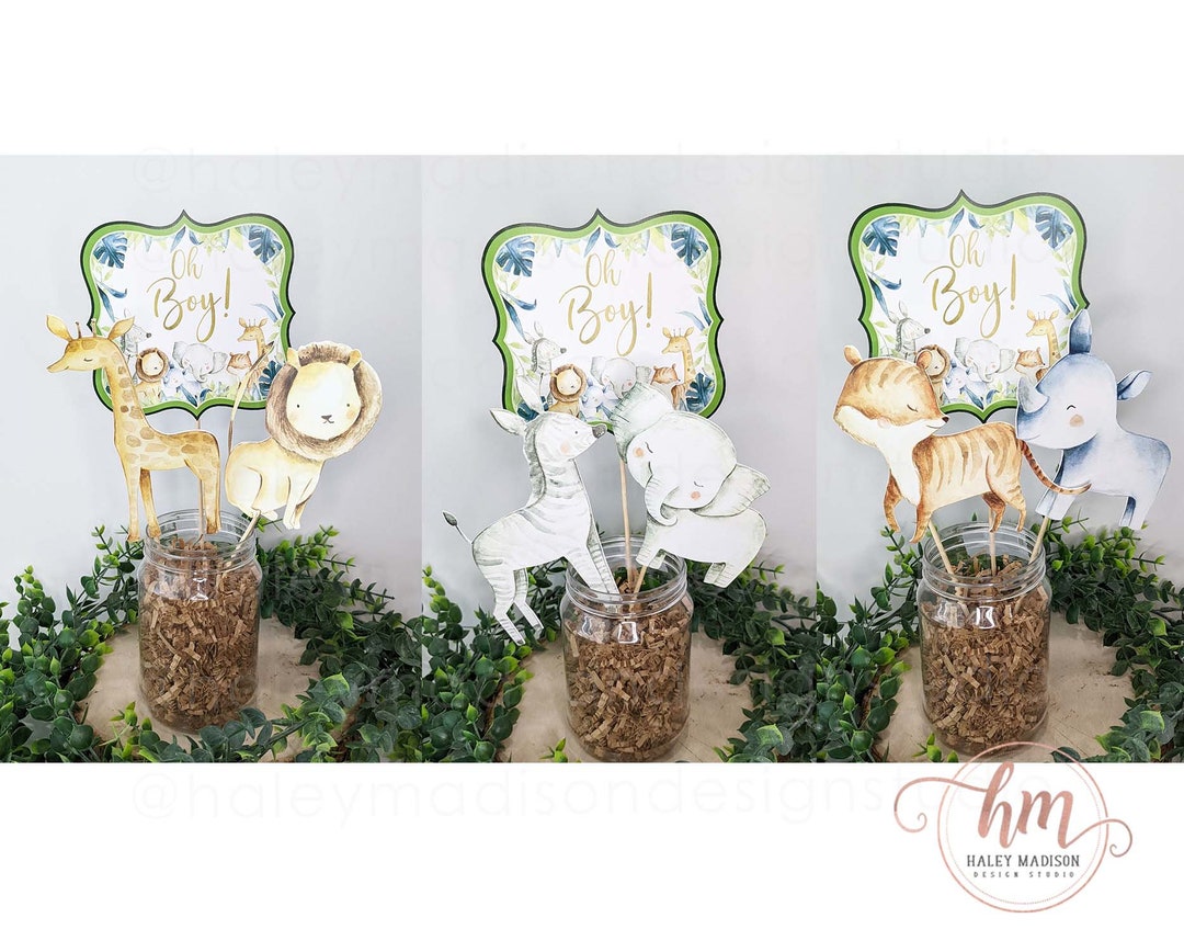 Set of 12 Jungle Centerpieces Size 4, Jungle Safari Animal Cutouts