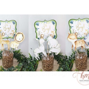 Set of 12 jungle centerpieces size 4", Jungle Safari Animal Cutouts Jungle Baby Shower Decorations Safari animals, Safari centerpieces HM952