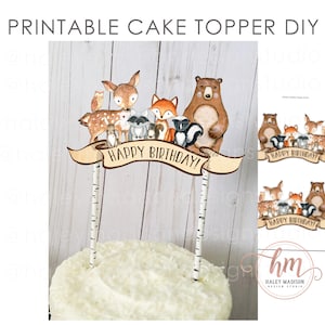 PRINTABLE Woodland Cake Topper, Happy Birthday Woodland Party Cake ...