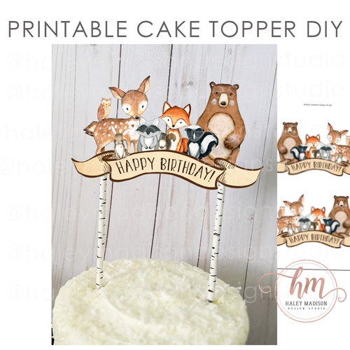 PRINTABLE Woodland Cake Topper Happy Birthday Woodland Party | Etsy