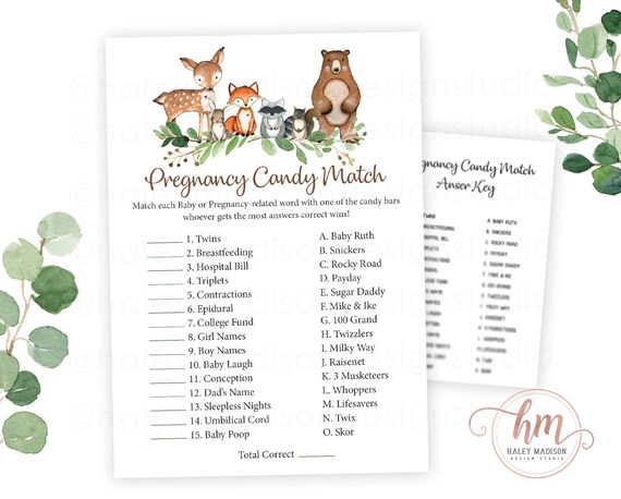 Sweet Life Candy Match Baby Shower Game - Forest Animals Woodland