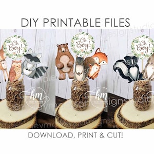 AFDRUKBARE bos middenstukken 4&quot;, set van 10 bosuitsparingen, Woodland OH BOY baby shower borden, bosdecoraties, bosrekwisieten