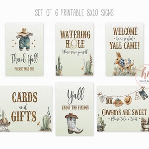 vintage Cowboy Baby Shower, Panneaux de fête d’anniversaire, Ensemble de 6 panneaux de table, Panneaux de porte, Panneaux de cowboy, Panneau alimentaire, Panneau de faveur IMPRIMABLE HM788