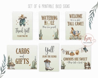 Vintage Cowboy Baby Shower, Birthday Party signs, Set of 6 Table signs, Door signs, Cowboy signs, food sign, favors sign PRINTABLE HM788