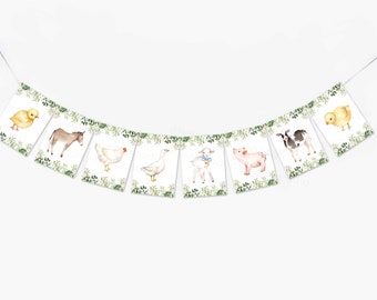Farm Animals Banner, Farm Animals Baby Shower Banner, Farm Animals Birthday Party Banner Farm Greenery Baby Shower Sign  HM596