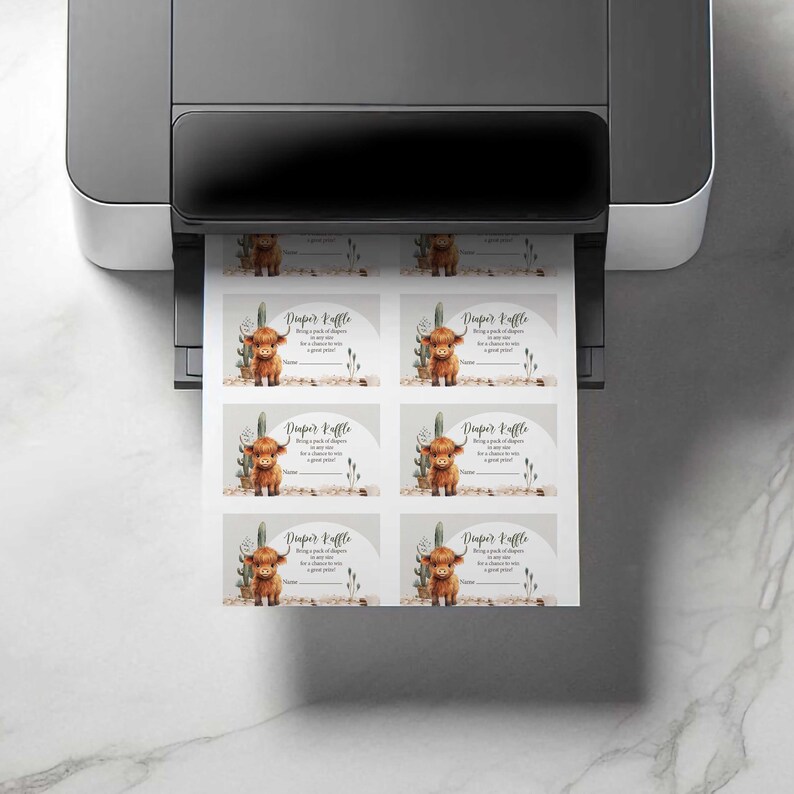 Cow Tickent R PRINTABLE Highland Cow Diaper Raffle Cards, Farm Cow Baby Shower ...