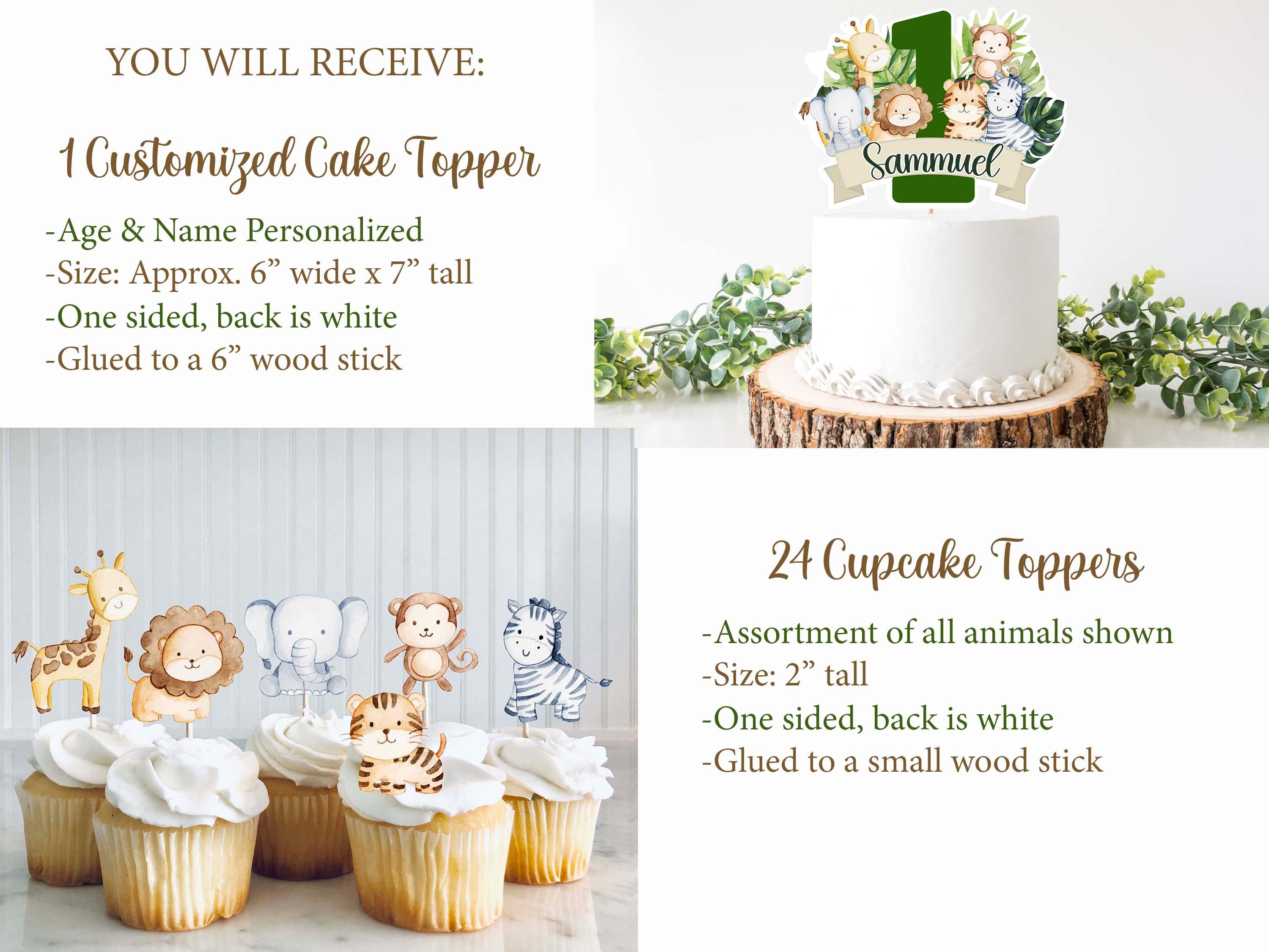 24-teiliger Cake Topper Set 'Jungle' – Waldtiere Aus Pappe & Holz Für Kuchen & Cupcakes