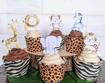 Jungle Animals Cupcake Toppers, Safari Birthday Party Decorations