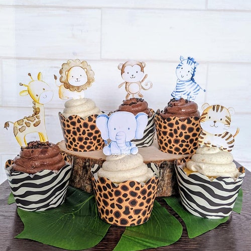 Set of 12 Jungle Animals Cupcake Toppers Jungle Safari Baby Etsy