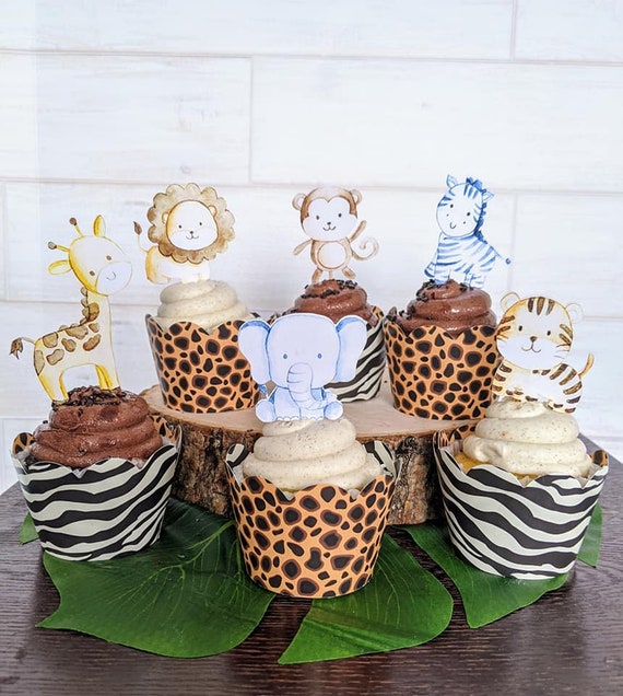 Set of 12 Jungle Animals Cupcake Toppers, Jungle Safari Baby shower  toppers, Jungle Birthday Party food decoration Jungle Baby Animals HM952
