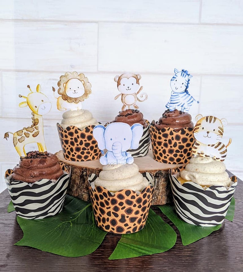 Set of 12 Jungle Animals Cupcake Toppers Jungle Safari Baby Etsy