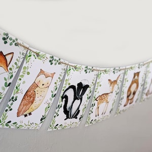 Woodland Animals Banner, Woodland Baby Shower Banner, Woodland Birthday Banner, Woodland sign, Woodland greenery banner, Woodland baby sign